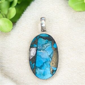 Copper Blue Cotton Candy Turquoise Silver Pendant in
Sterling Silver Overlay 925